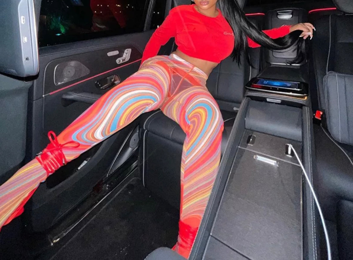 Mesh Footed Leggings- Red