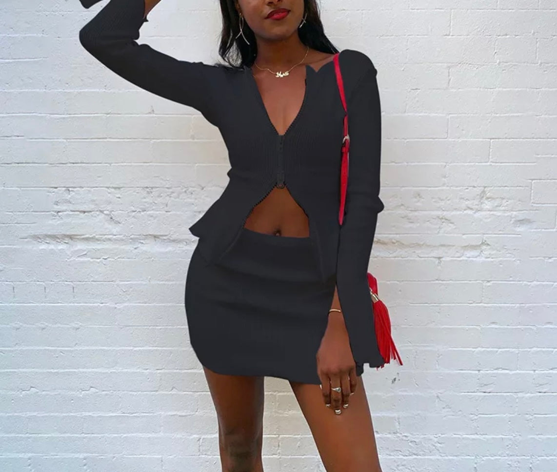 Half Zip Skirt Set