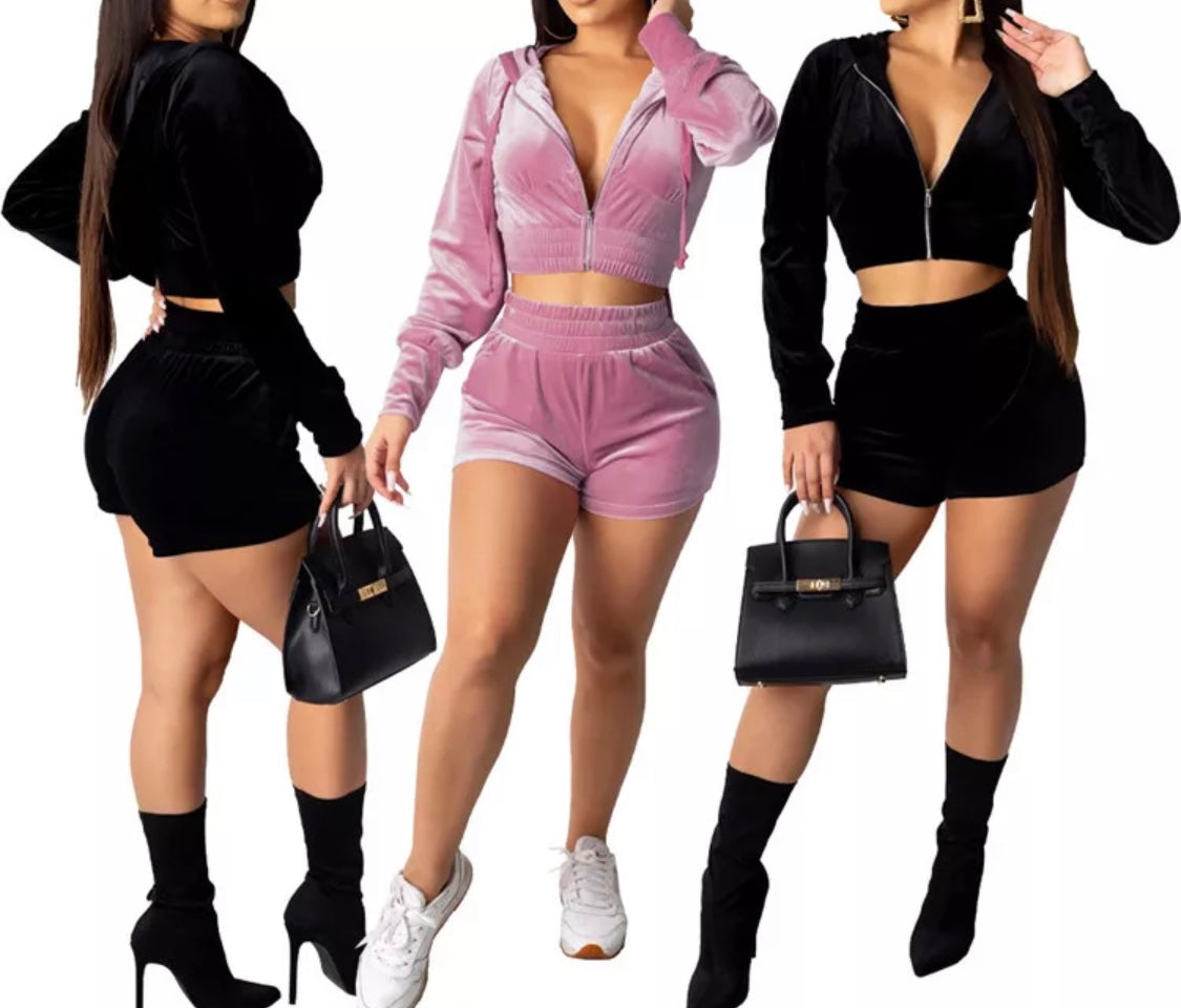 Long Sleeve Two Piece Shorts Set