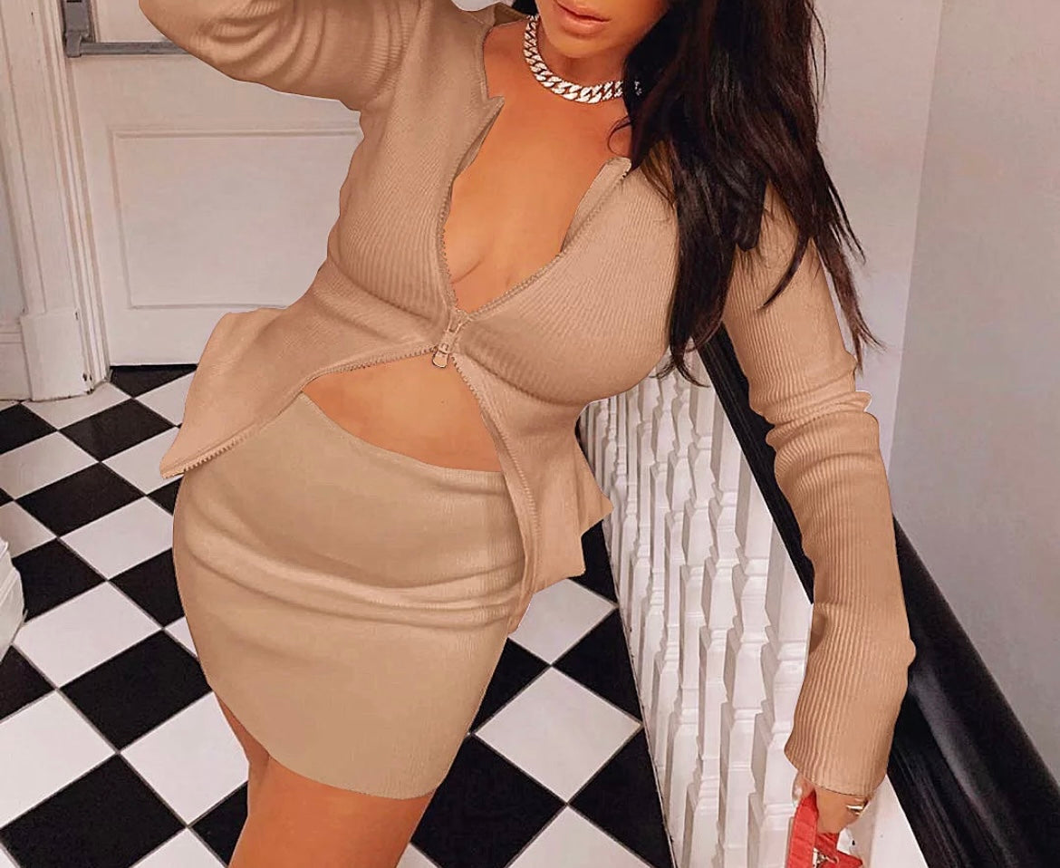 Half Zip Skirt Set